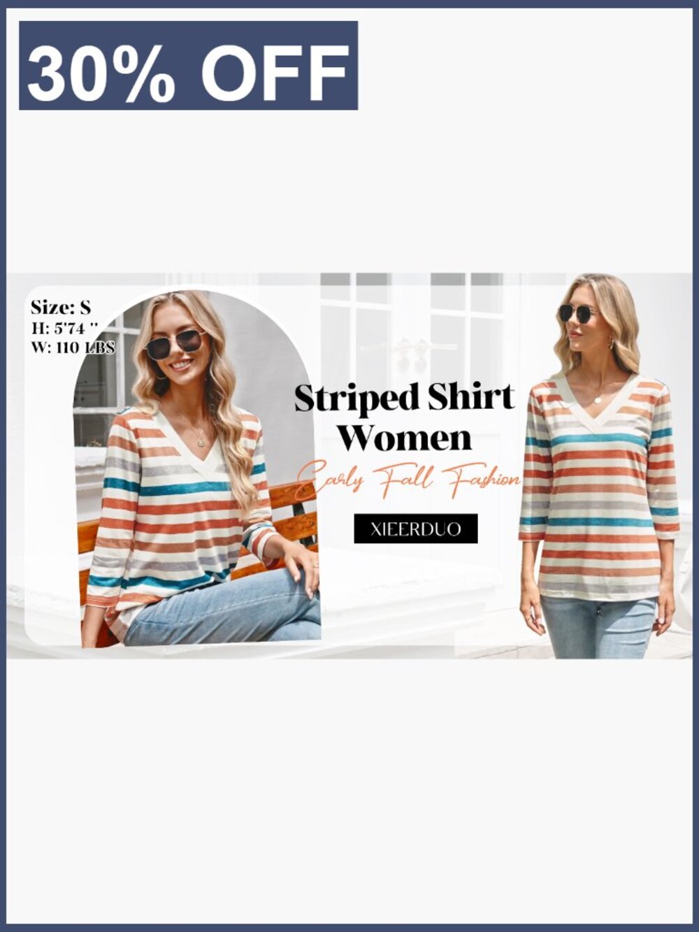 V Neck 3/4 Length Sleeve T Shirts for Women Dressy Casual Loose Fit - Picture 7 of 7